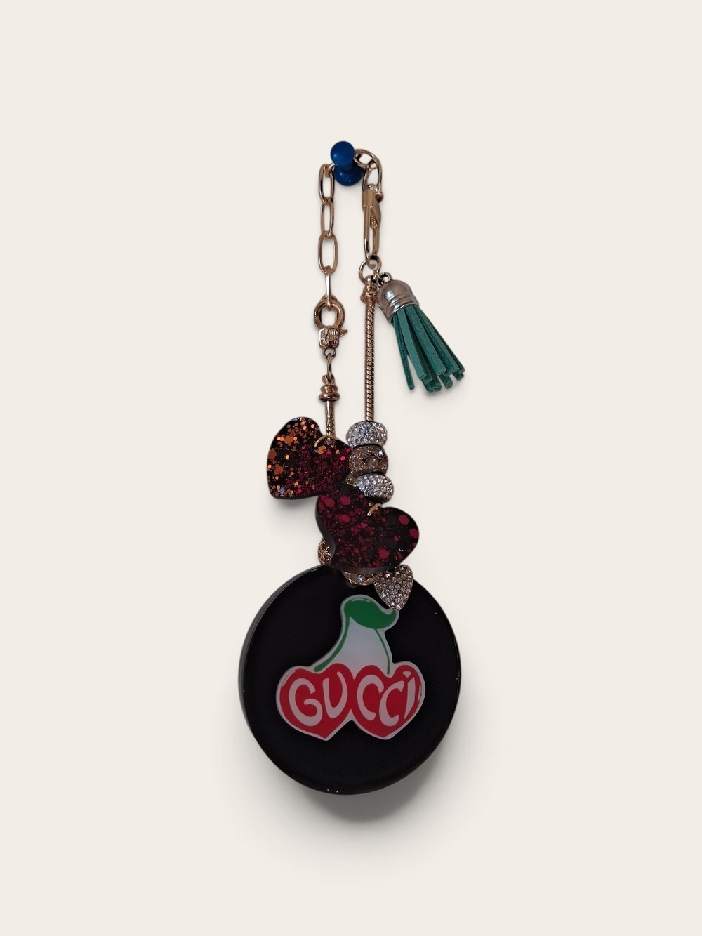 Cute Logo Black Cherry Logo Tassel Heart Keychain Charm